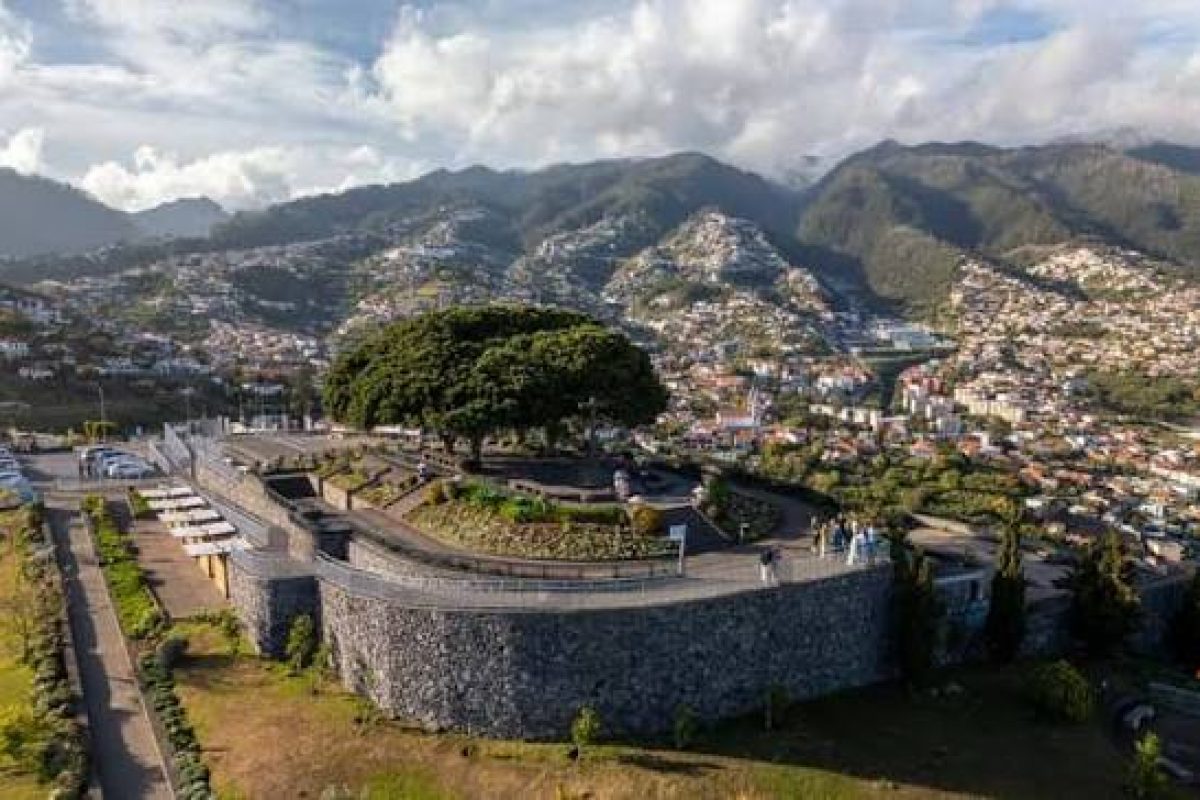 Aerial view of the Pico dos Barcelos viewpoint and Funchal's hillside neighbourhoods